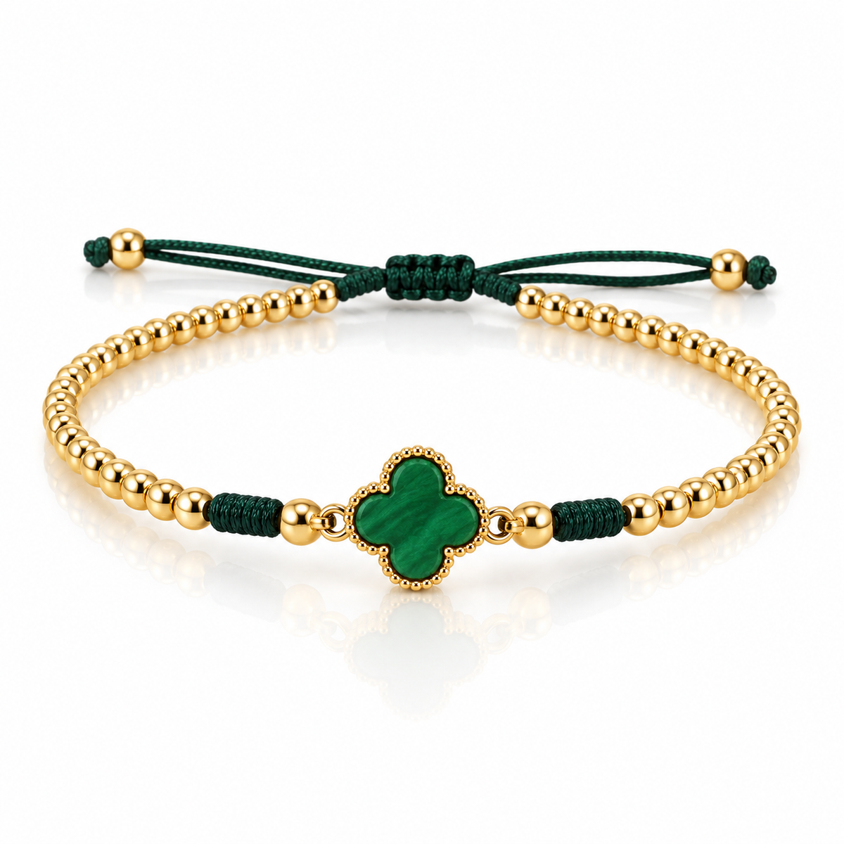 Pulsera Trebol Verde Oro Laminado 18K