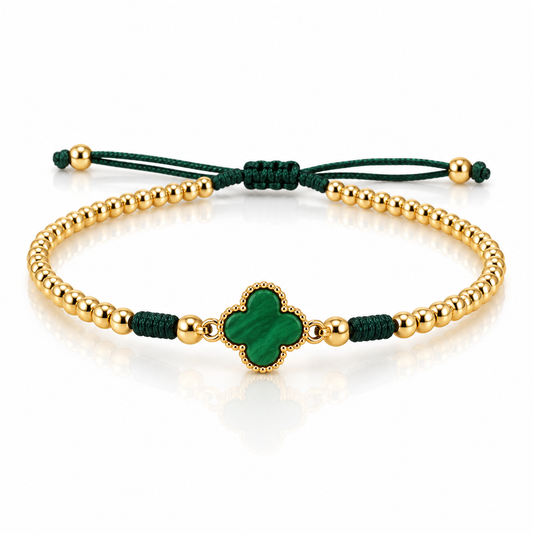 Pulsera Trebol Verde Oro Laminado 18K