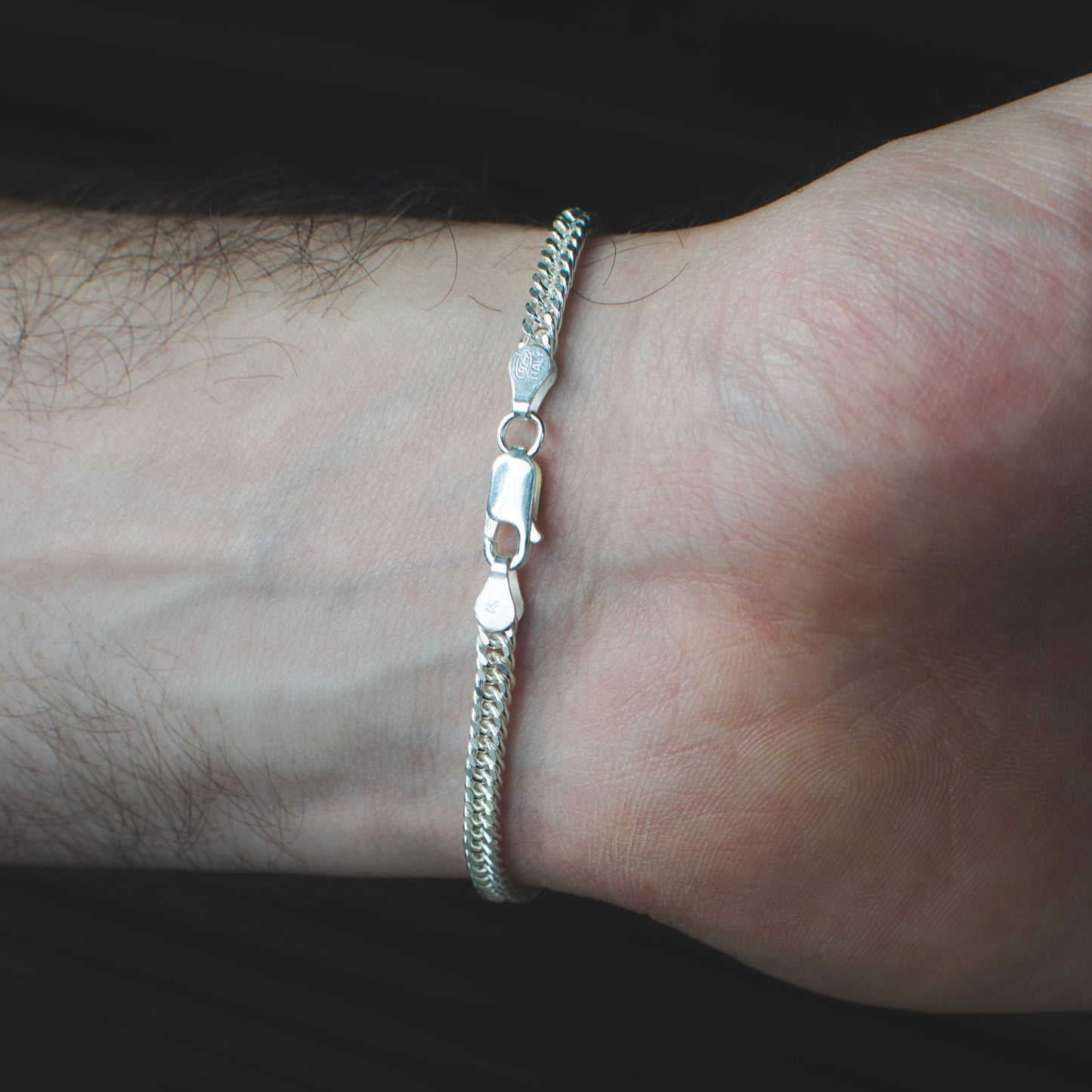 Pulsera Tejida de Eslabones  3mm Plata Ley 925