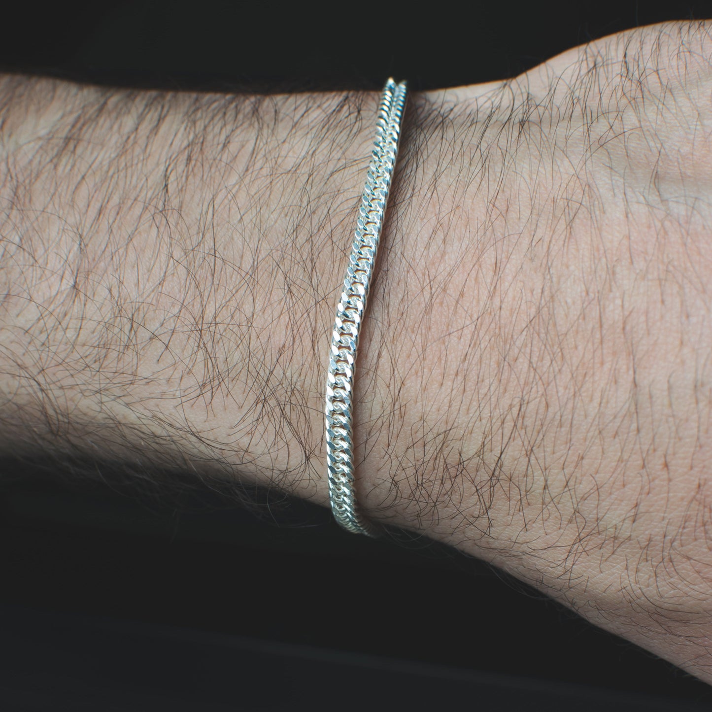 Pulsera Tejida de Eslabones  3mm Plata Ley 925