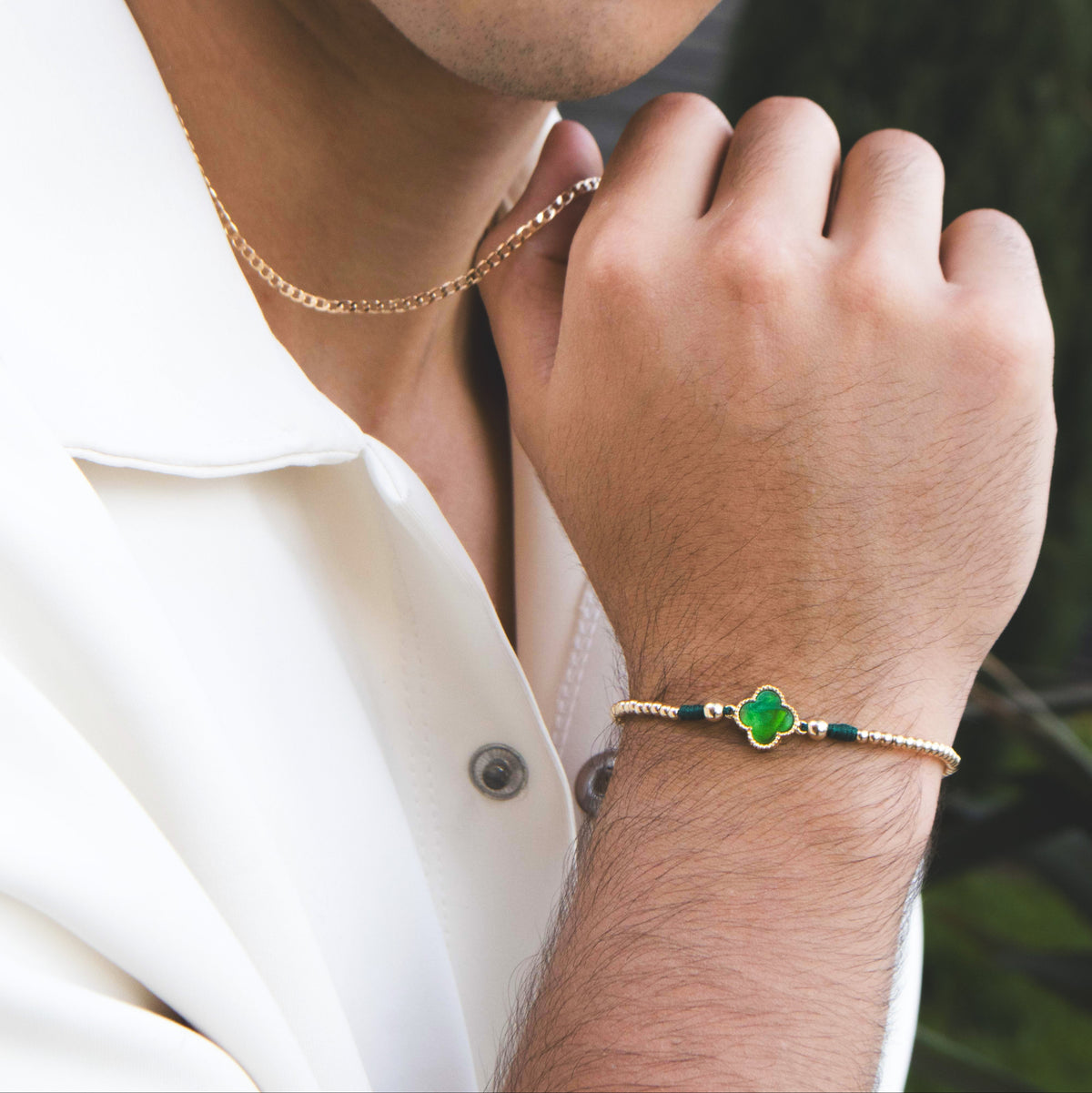 Pulsera Trebol Verde Oro Laminado 18K